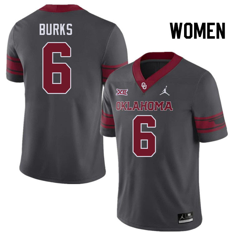 Women #6 Deion Burks Oklahoma Sooners College Football Jerseys Stitched-Charcoal